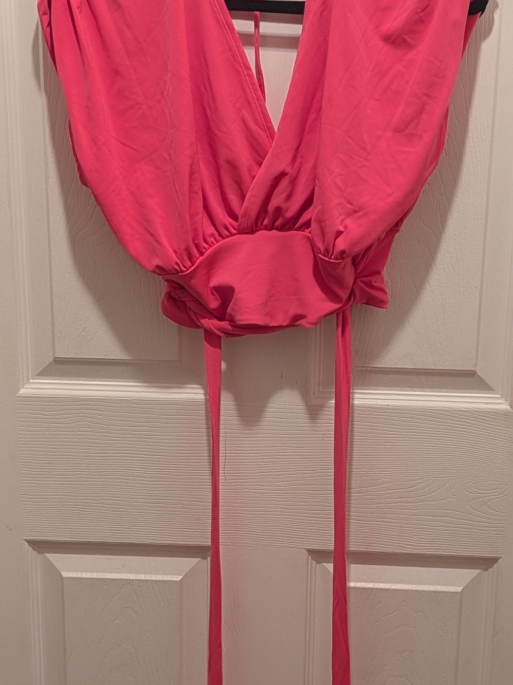Pink V-Neck Wrap Crop Top with Tie Waist